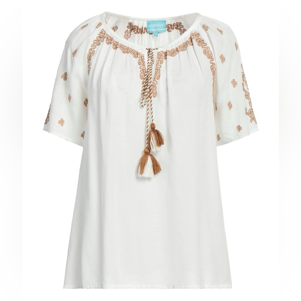 ICONIQUE NWT Embroidered Peasant Blouse Top
